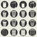 Trash can icons set. Vector illustration. Black and white. Royalty Free Stock Photo