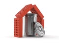 Trash can inside house of bricks Royalty Free Stock Photo