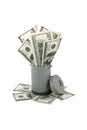 Trash can overfilled with american money represent Royalty Free Stock Photo