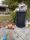 Trash can overflows with garbage at Georgia rest stop