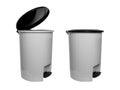 Trash Can with Plastic Black Isolated on white Background with Clipping Path. Left Side View of Grey Empty Refuse Bin Garbage Can Royalty Free Stock Photo