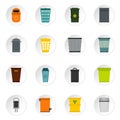 Trash can and recycle bin icons set, flat style Royalty Free Stock Photo