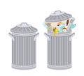 Trash can with Rubbish isolated. Wheelie bin with Garbage on white background. Dumpster iron. peel from banana and stub. Tin and Royalty Free Stock Photo