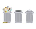 Trash can with Rubbish isolated. Wheelie bin with Garbage on white background. Dumpster iron. peel from banana and stub. Tin and Royalty Free Stock Photo