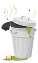 Trash can with stinky garbage. Waste bin icon