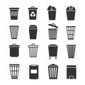 Trash can, waste basket and bin, garbage vector icons