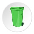 Trash can on wheels icon, cartoon style