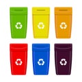 Trash cans. Containers garbage for different types of garbage. Vector set isolated on white background