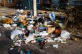 Trash cans full of trash on the streets of Kherson, Ukraine - March 21, 2023