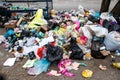 Trash cans full of trash on the streets of Kherson, Ukraine - March 21, 2023