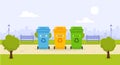 Trash cans in the park. Recycling concept. Garbage. Vector Royalty Free Stock Photo