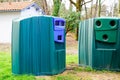 Trash cans for separate recycling garbage glass and paper in city Ecology protection of nature