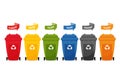 trash cans. types of trash cans, front view set of plastic bins Royalty Free Stock Photo