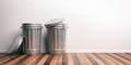 Trash cans on a wooden floor 3d illustration