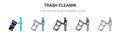 Trash cleanin icon in filled, thin line, outline and stroke style. Vector illustration of two colored and black trash cleanin Royalty Free Stock Photo