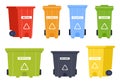 Trash container vector set with recycle icon. Garbage bin for metal, e-waste, plastic and glass, special and organic