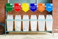 6 trash containers for garbage separation Royalty Free Stock Photo