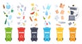 Trash containers. Organic, e-waste, plastic, paper, glass and metal trash containers. Recycling garbage to save the Royalty Free Stock Photo