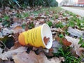 Trash cup in grass