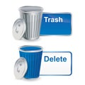 Trash and delete buttons / icons with container