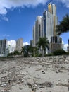 Trash dragged by the tides at Sidewalk Royalty Free Stock Photo