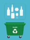 Trash dumpster for recyclable glass waste.