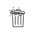 Trash full with dirt and fly icon. Kitchen appliances for cooking Illustration. Simple thin line style symbol