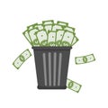 Trash Full of Money. Royalty Free Stock Photo