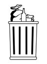 Trash garbage can icon cartoon in black and white Royalty Free Stock Photo