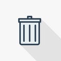 Trash, garbage thin line flat color icon. Linear vector symbol. Colorful long shadow design.