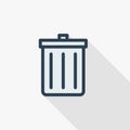 Trash, garbage thin line flat color icon. Linear vector symbol. Colorful long shadow design. Royalty Free Stock Photo