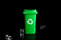Trash glass sort. Bin container for disposal garbage waste and save environment. Green dustbin for recycle glass can Royalty Free Stock Photo