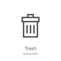 trash icon vector from editing tools collection. Thin line trash outline icon vector illustration. Outline, thin line trash icon Royalty Free Stock Photo