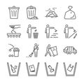 Trash line icon set. Included the icons as garbage, dump, refuse, bin, sweep, litter and more. Royalty Free Stock Photo