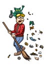 Trash monster and janitor Royalty Free Stock Photo
