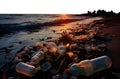 trash on the ocean shore. isolated transparent PNG.