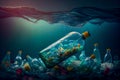trash plastic bottles drifting in the ocean.generative ai Royalty Free Stock Photo