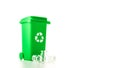 Trash recycle. Bin container for disposal garbage waste and save environment. Green dustbin for recycle glass can trash isolated Royalty Free Stock Photo