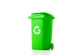 Trash recycle. Bin container for disposal garbage waste and save environment. Green dustbin for recycle glass can trash isolated Royalty Free Stock Photo