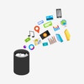 Trash Recycle Bin Garbage Illustration. Deleting document or file