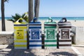 Trash recycling bins Puerto BanÃÂºs Spain Royalty Free Stock Photo