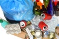 Trash for recycling with, glass bottles, cans, plastic bottle an Royalty Free Stock Photo