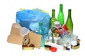 Trash for recycling with paper, glass bottles, cans, plastic bot Royalty Free Stock Photo