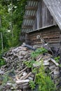 Trash and rubbish behind the hut with a stroller at the top of mountain Royalty Free Stock Photo