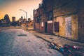 Trash on a sidewalk at Old Town Mall, in Baltimore, Maryland. Royalty Free Stock Photo