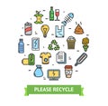 Trash Signs Round Design Template Thin Line Icon Concept. Vector Royalty Free Stock Photo