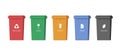 Trash sorting containers. Paper, glass, plastic and organic garbage colourful bins for recycling. Rubbish dustbin set Royalty Free Stock Photo