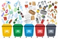 Trash sorting set with recycling bins. Waste sorting collection with containers in different colors Royalty Free Stock Photo