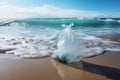 trash waste plastic bag on the beach, eco friendly background, nature earth day Royalty Free Stock Photo
