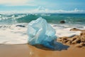 trash waste plastic bag on the beach, eco friendly background, nature earth day Royalty Free Stock Photo